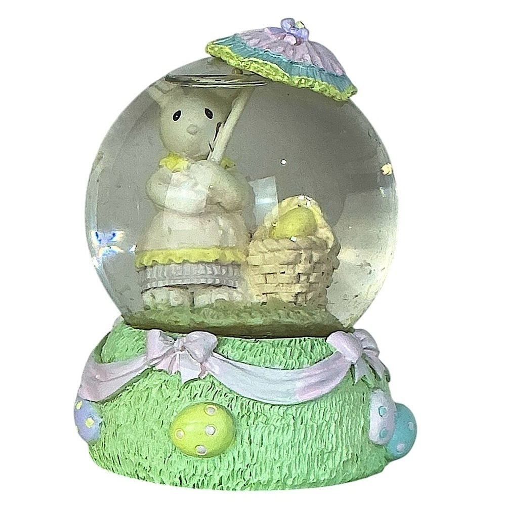 Snow Globe Vintage Easter Bunny Umbrella Spring Water Glitter Globe Pastel 1990